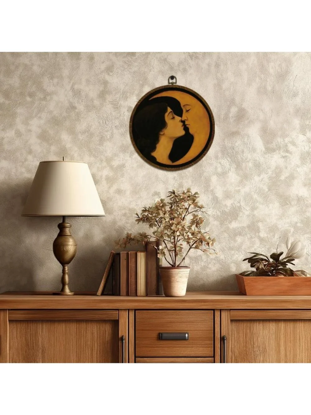 Romantic Moon & Girl Wall Art - Vintage Celestial Canvas Print for Dreamy Decor